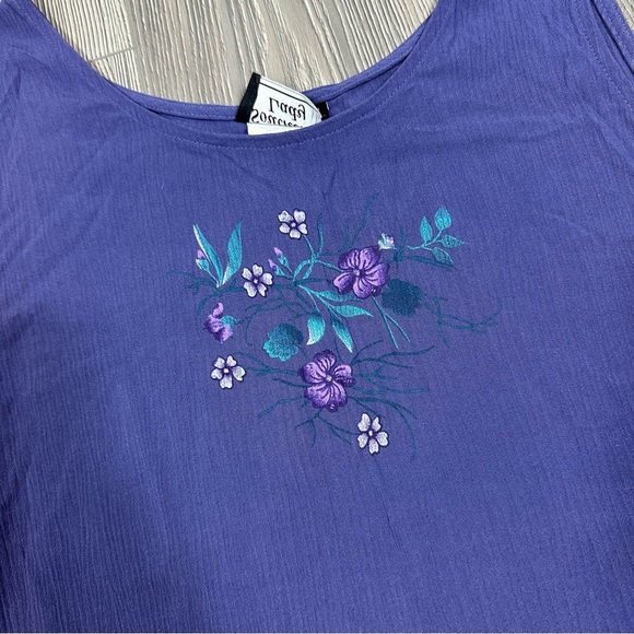 Southern Lady Purple Textured Tank Top with Floral Detail SZ 14 NWT - Picture 2 of 6